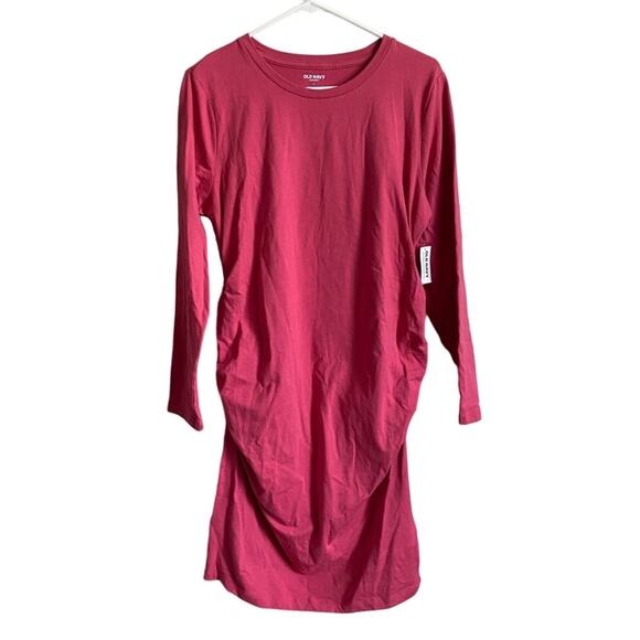 Old Navy Dresses & Skirts - Old Navy Fitted Cotton Blend Pink Maternity Long Sleeved Midi Dress Sz L